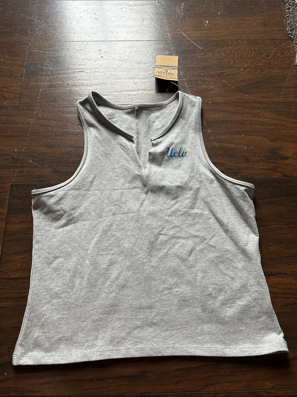 Rivalry Threads Grey Tank with Blue Center Stripe and Script